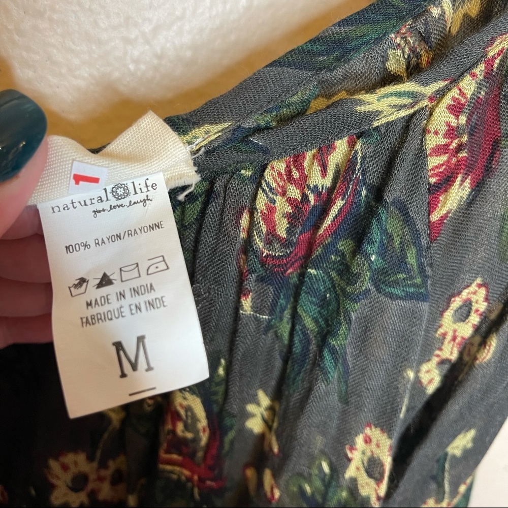 Natural Life Floral Cold Shoulder Semi Sheer Long Sleeve Top Size Medium - Picture 5 of 7